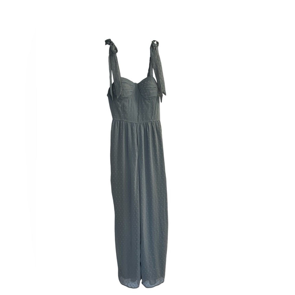 Emily Wonder Sage Green Boho Jumpsuit Structured Bust Swiss Dot Size L New - Picture 4 of 7